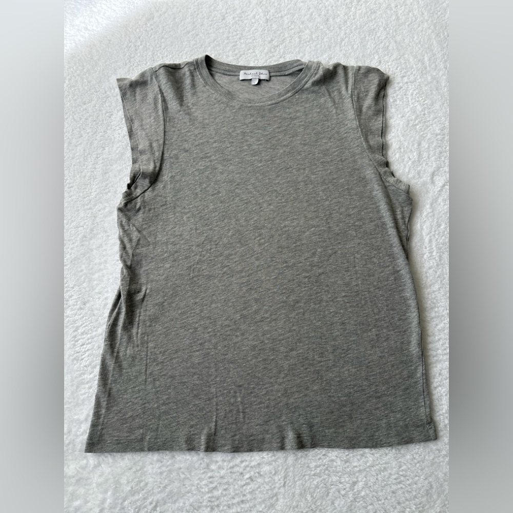 Michael Stars Gray Cap Sleeve Tee Size L Soft Stretch Minimal Basic